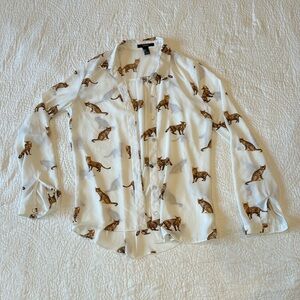 Forever 21 Cat Long Sleeve Button Up Shirt Blouse Size Small